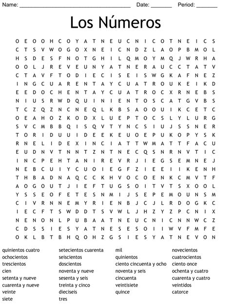 Los Numeros Word Search .